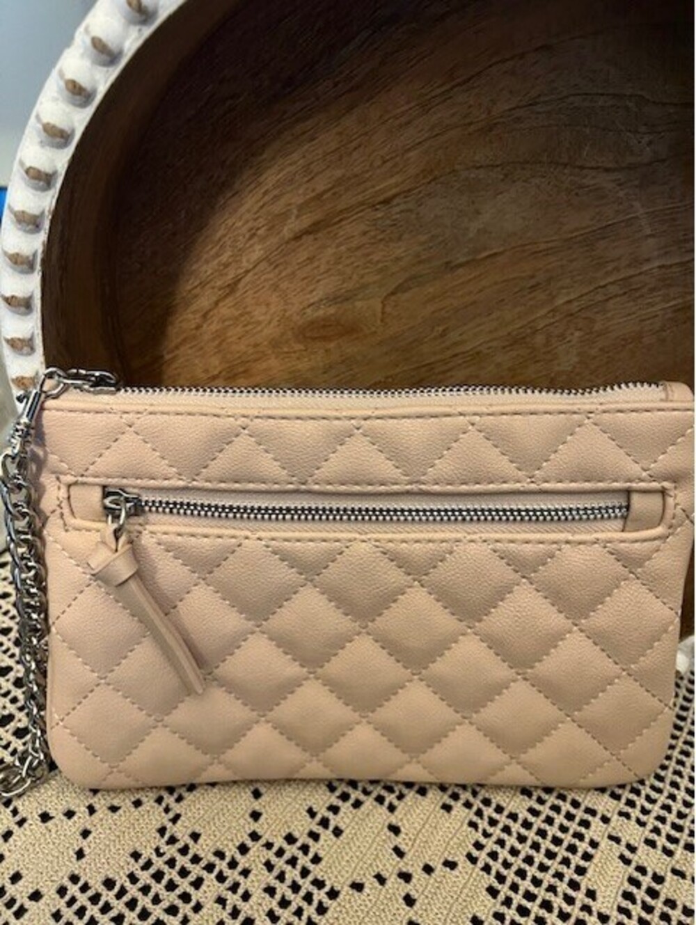 EXPRESS Wristlet Clutch Zip Pouch Purse Large Beige/Pink Color